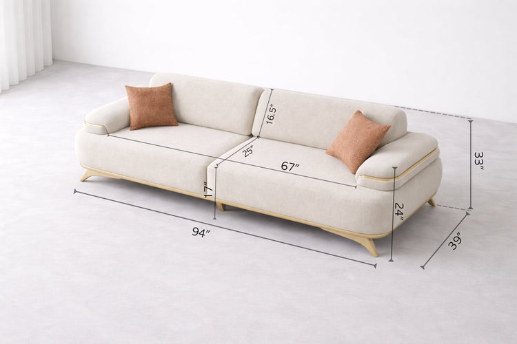Expandable Sofa — 94” Chenille Three Seater with Adjustable Seat Depth