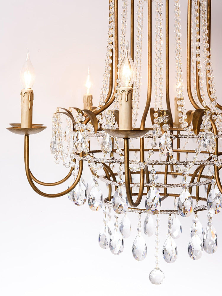 Early American Mooiehome chandelier with 25.2-inch height, featuring classic design and multiple candle-style light fixtures.