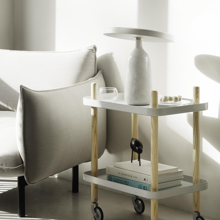 Mooiehome Eddy 12.6-inch table lamp with a sleek, modern design featuring a white shade and wooden base.