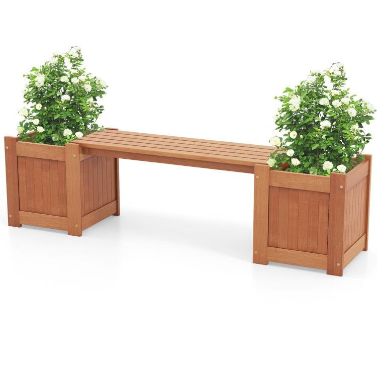 HomePacific wood planter bench with farmhouse style garden bench and built-in planter boxes for outdoor gardening.