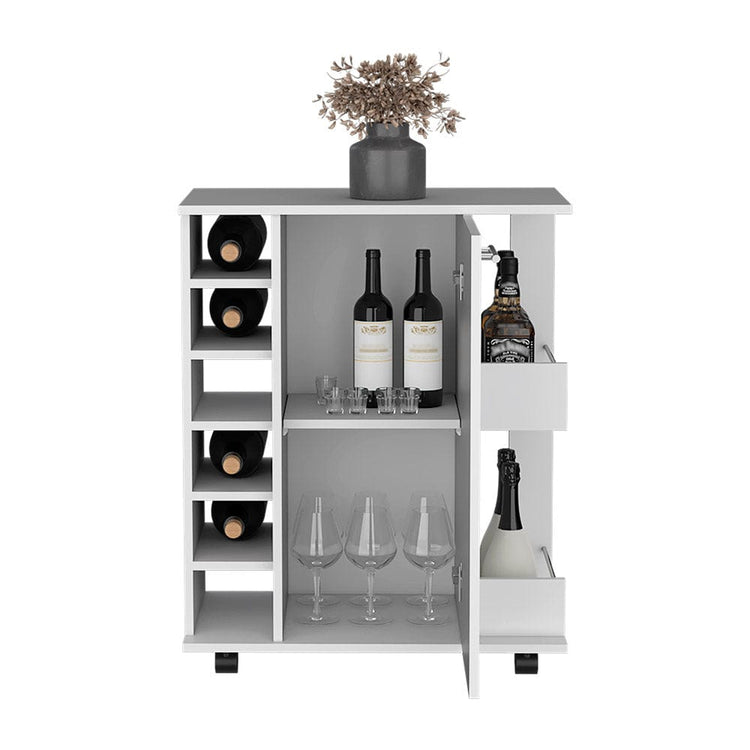 Modern bar cart with wine storage and side shelves for entertaining