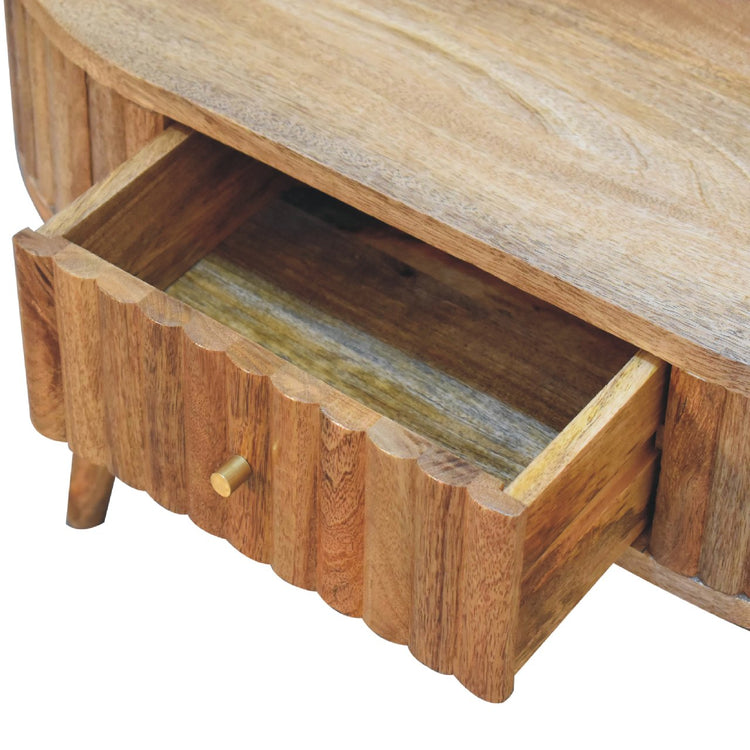 Solid Wood Modern Coffee Table – Mango Wood Striped Design with Drawer
