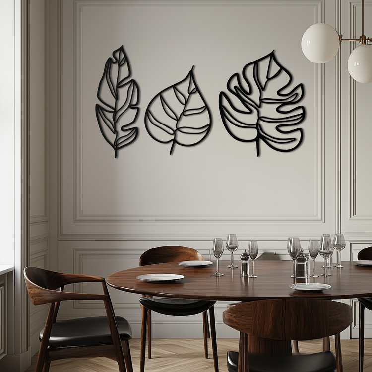 Modern geometric leaf trio metal wall art by Enova Art featuring sleek botanical design for contemporary home decor.