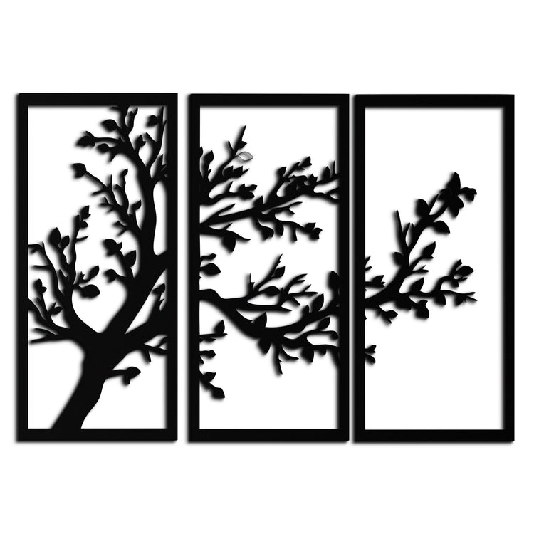 Modern steel wall art by Enova Art featuring a three-piece branch trio design in sleek metal for contemporary home decor.