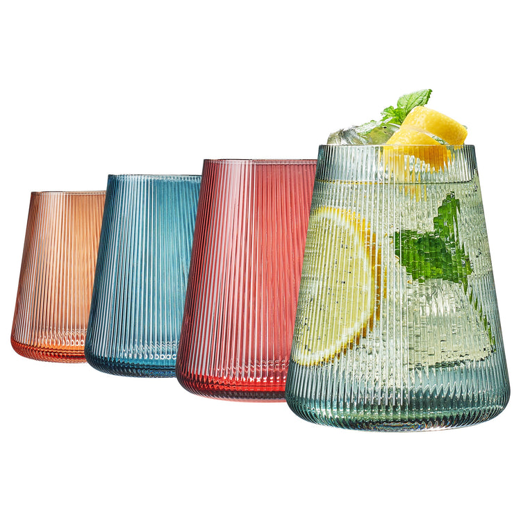 Tonal Ribbed Stemless Wine Glassware. 4.5"H X 3.8"dia. 13.5 ounces. - Modern Home & Kitchen