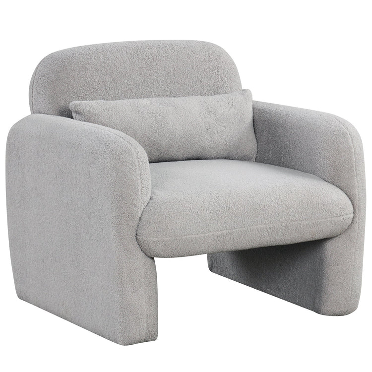 Gray Sherpa accent chair with armrests and waist pillow, modern armchair by DirectDeals for comfortable living spaces.