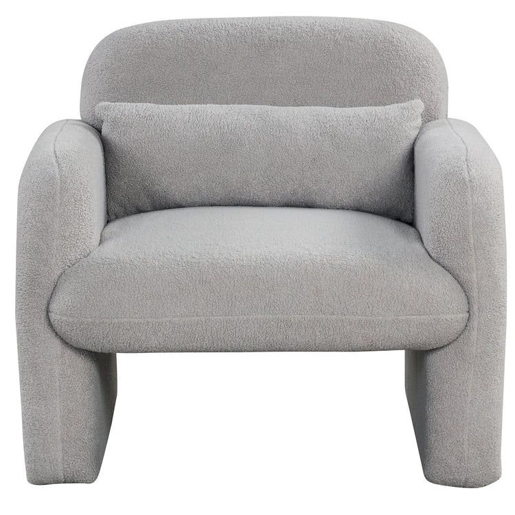 Gray Sherpa accent chair with armrests and waist pillow, modern armchair by DirectDeals, featuring plush upholstery and comfortable design.