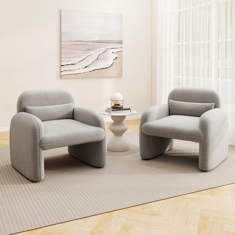 Gray Sherpa accent chair with armrests and waist pillow, modern armchair by DirectDeals, cozy and stylish indoor seating.