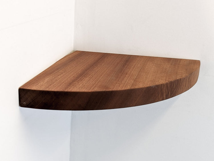 Handmade mahogany corner wall shelf by NookWoodworking, floating storage shelf for stylish home organization and decor.