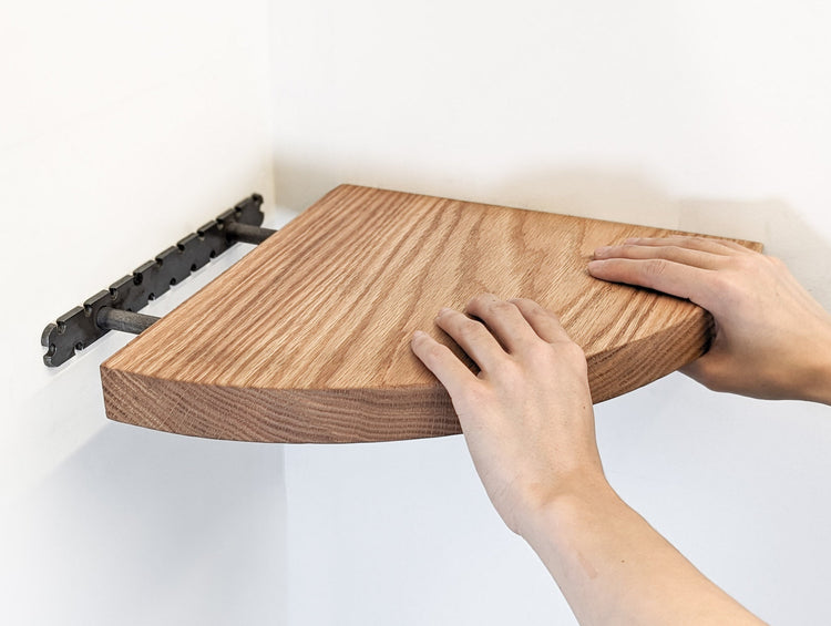 Handmade mahogany corner wall shelf by NookWoodworking, floating storage shelf for stylish wall organization and decor.