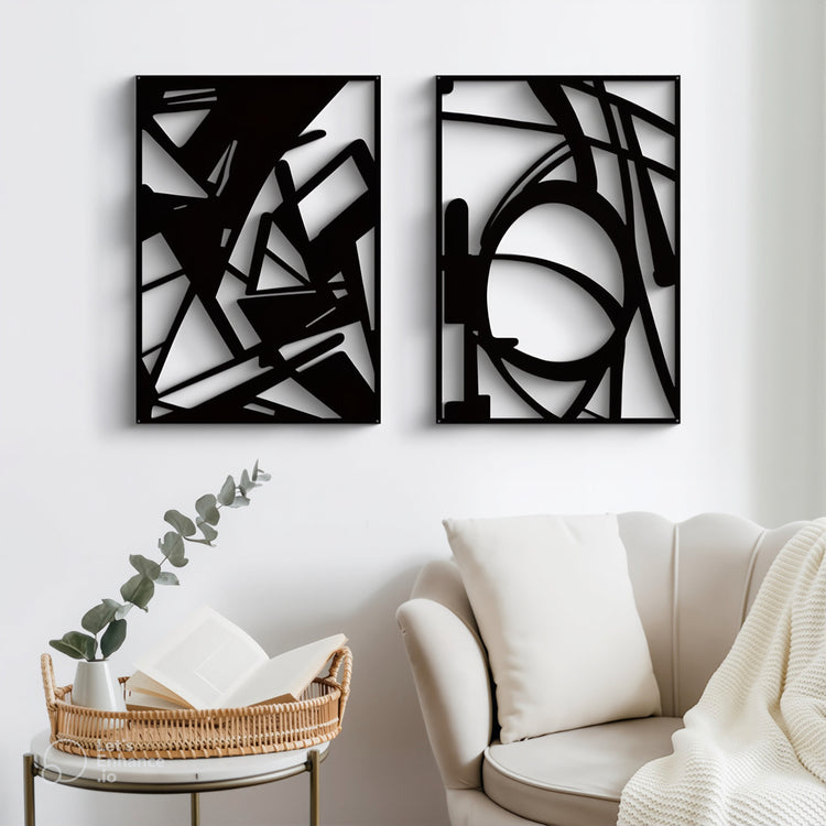 Black Metal Abstract Wall Art 4- Piece | Modern Minimalist Home Decor