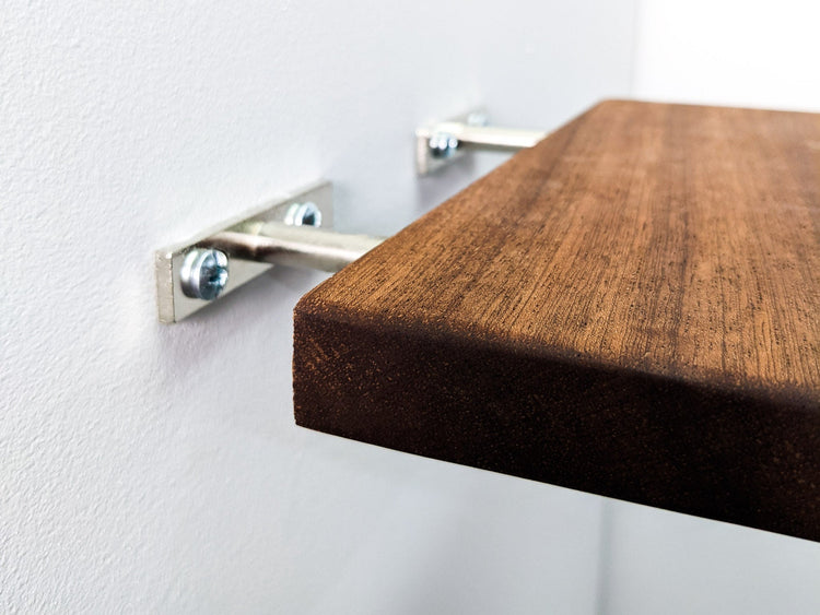 Natural oak floating wall shelf from NookWoodworking, 6 to 36 inches, minimalist design for modern home decor.