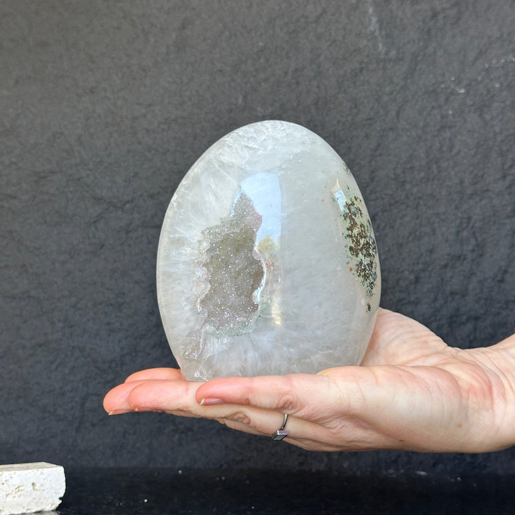 Large Uruguayan Quartz Geode Egg – Polished Statement Crystal Sculpture