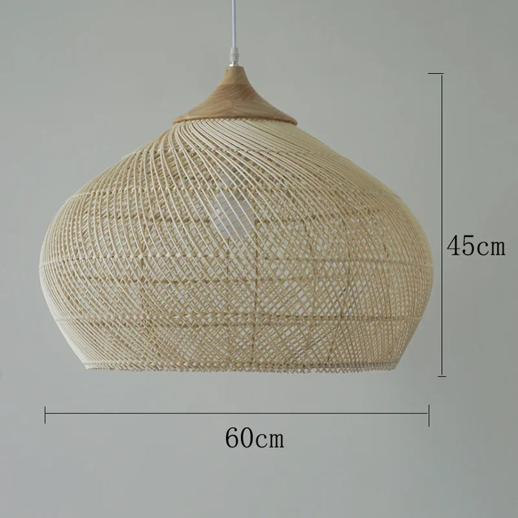 Vintage handmade rattan pendant lamp by Dlight Decor, Japanese-style lighting for kitchen island and dining room decor.