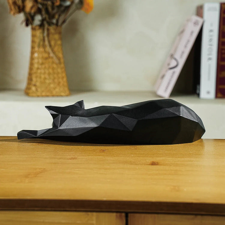 Geometric Cat Sculpture | Modern Resin Cat Figurine for Shelf or Desk