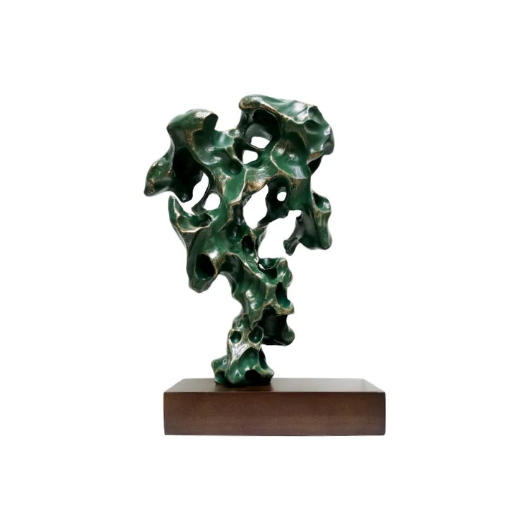Green Taihu Stone Coral Resin Sculpture by Decorbites, abstract modern home decor figurine with intricate coral-like design.