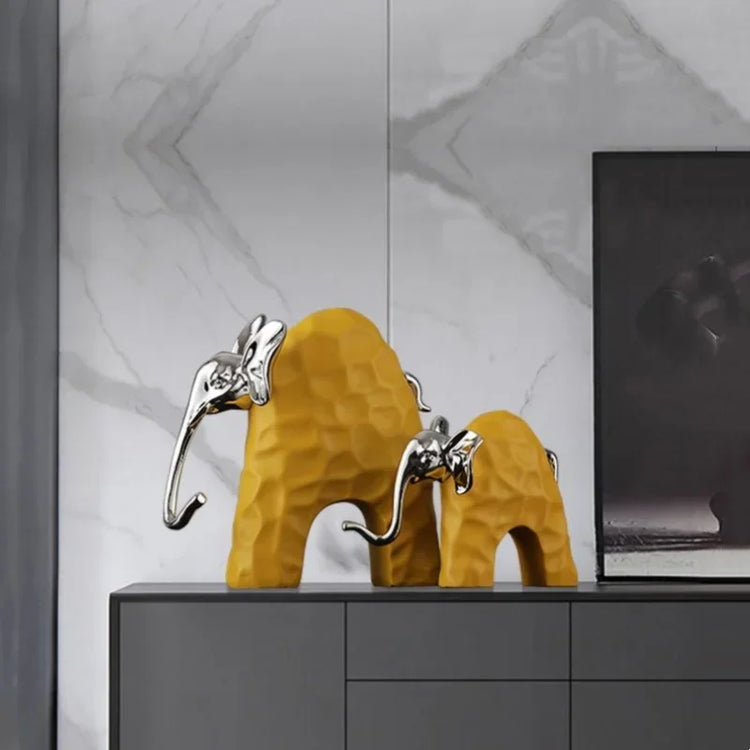 Decorbites elephant mother and calf resin sculpture, detailed golden figurine for home decor and accent display.