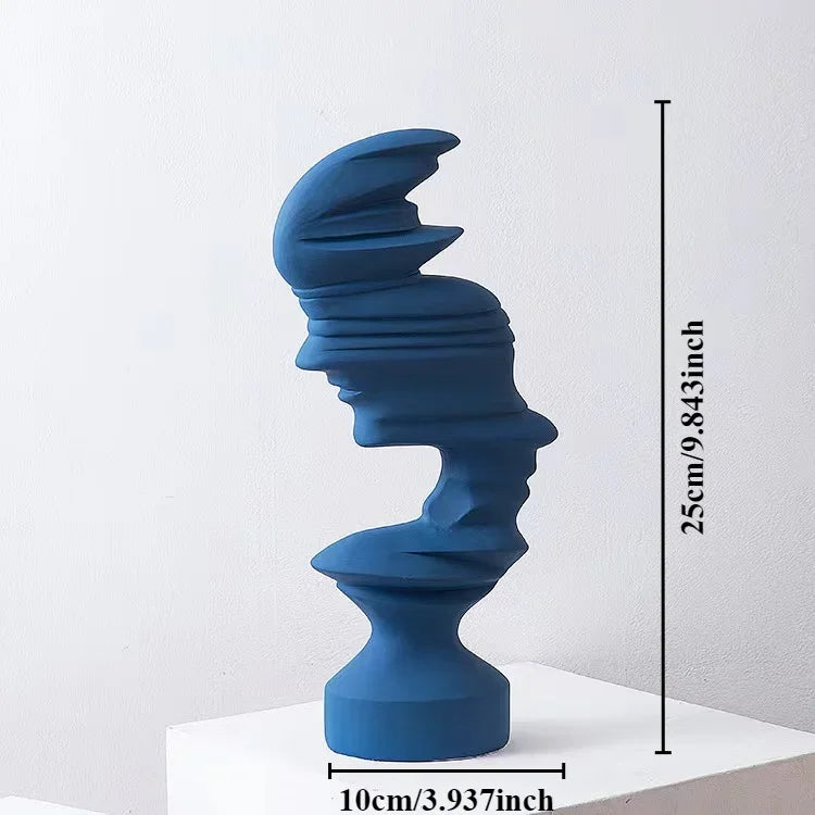 Abstract Face Sculpture — Stacked Fragmented Human Head Statue, 25cm