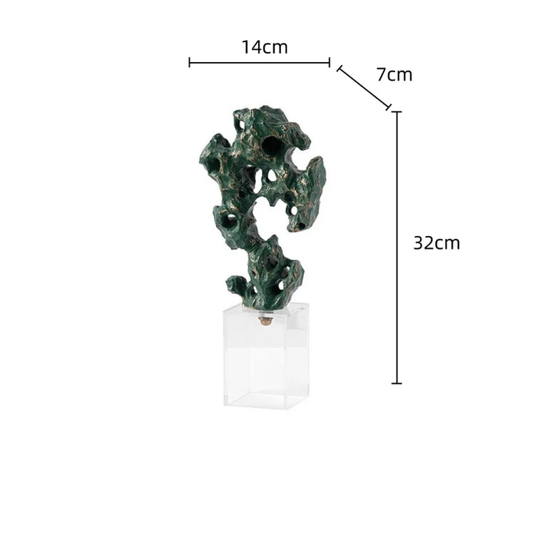 Green Taihu stone coral resin sculpture by Decorbites, modern abstract home decor figurine, decorative accent piece.