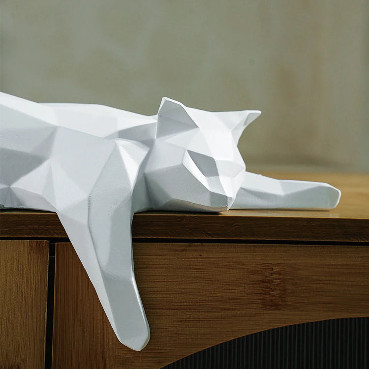 Geometric Cat Sculpture | Modern Resin Cat Figurine for Shelf or Desk