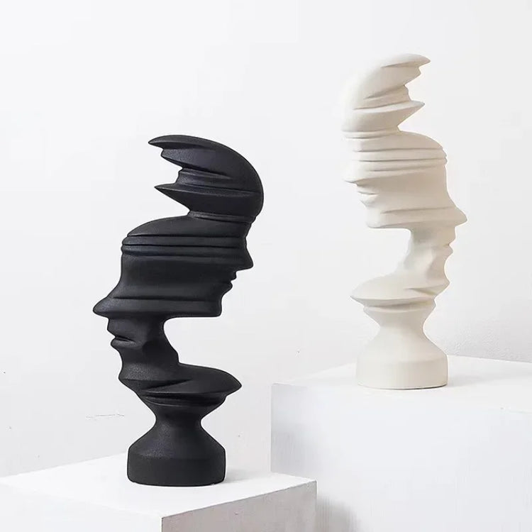 Abstract Face Sculpture — Stacked Fragmented Human Head Statue, 25cm