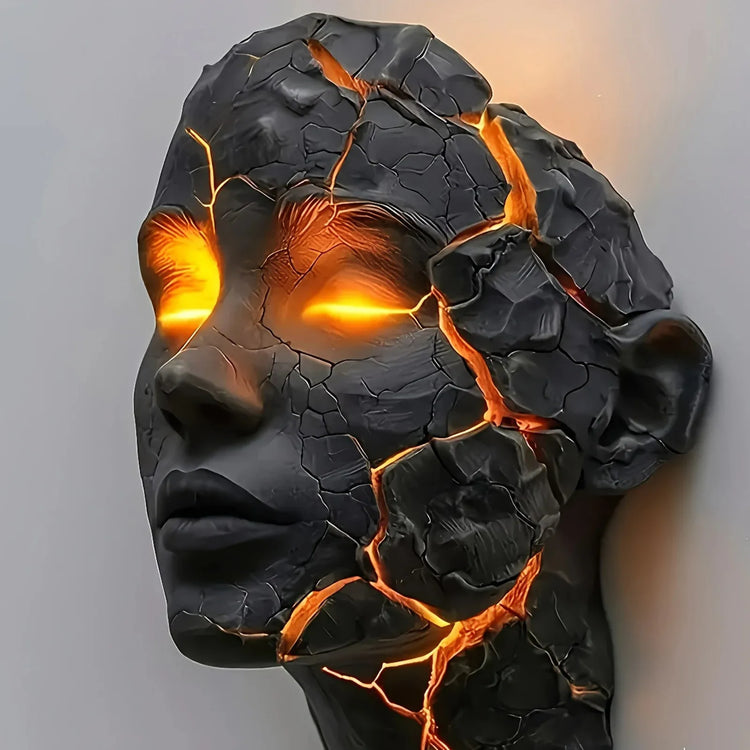Cracked Face Wall Light | Illuminated Resin Sculpture Wall Decor