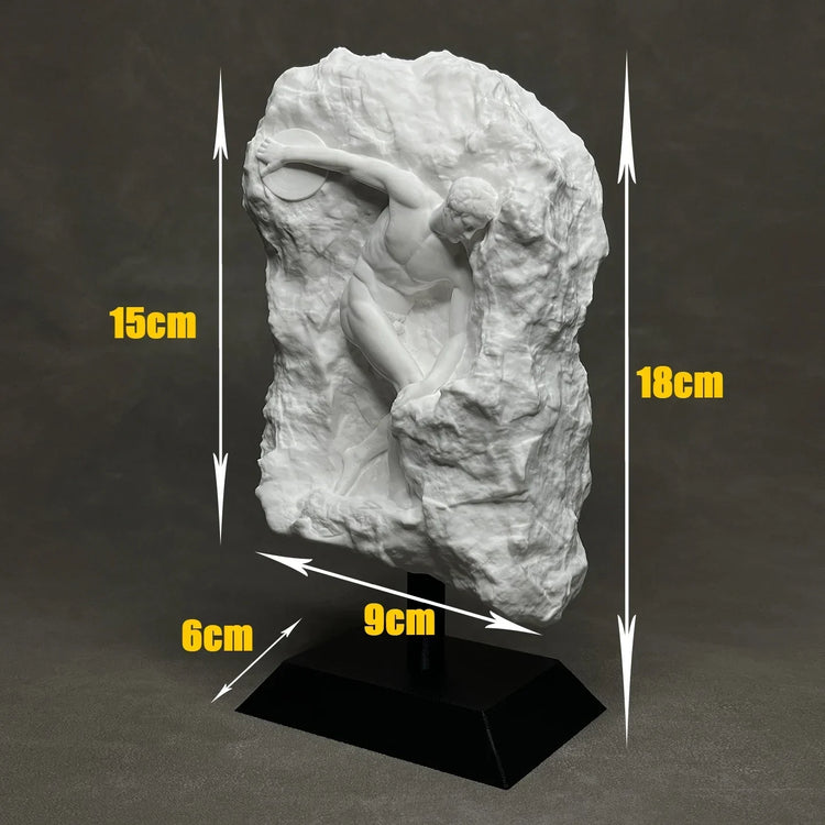 Discus throwing nude sculpture by Decorbites, modern home decor figurine depicting athletic movement on a base.