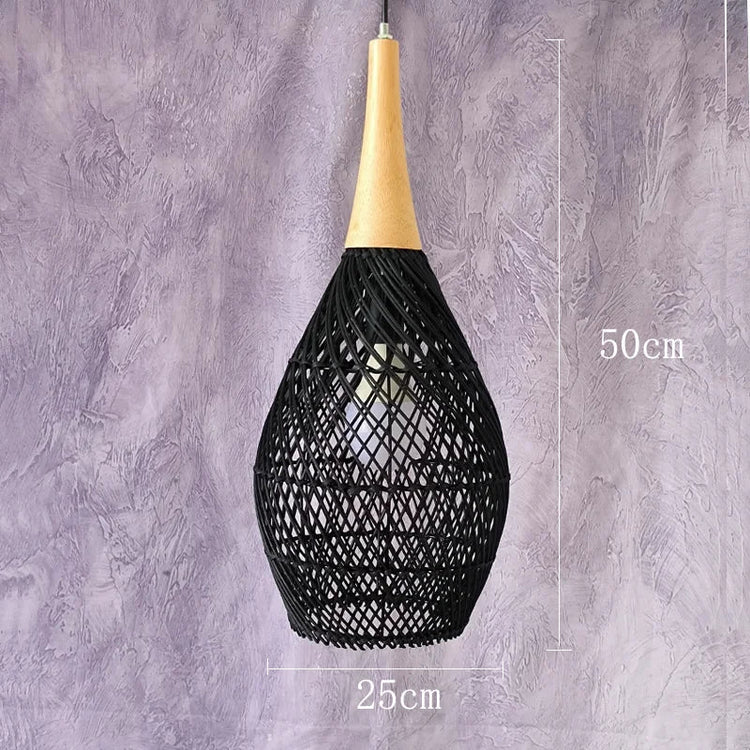 Vintage handmade rattan pendant light by Dlight Decor, Japanese-style kitchen island or dining room lighting fixture.