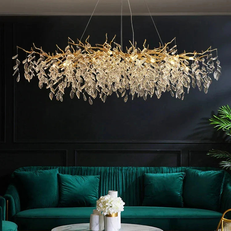 Gold crystal LED chandelier by DECORBITES featuring sparkling crystals and elegant lighting for luxurious home decor.