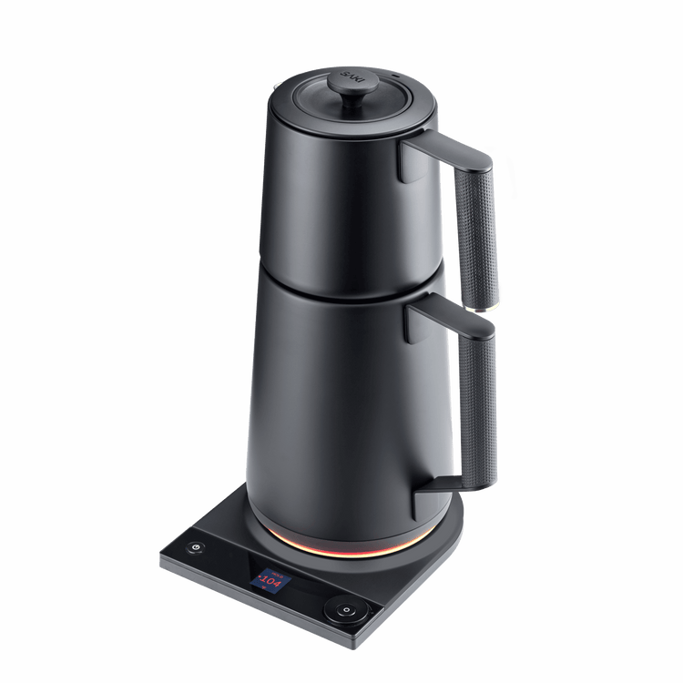 SAKI Turkish Tea Maker Pro with stainless steel design and glass container, perfect for brewing traditional Turkish tea.
