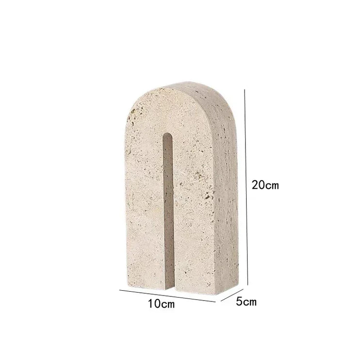 Decorbites archway shape travertine sculpture figurine, elegant home decor statue with natural stone finish