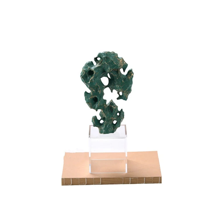 Green Taihu stone coral resin sculpture by Decorbites, modern abstract home decor figurine with textured coral-like design.