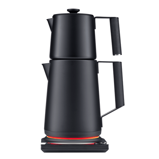 Black SAKI Turkish Tea Maker Pro for preparing traditional Turkish tea with a sleek design and easy-to-use tea brewing features.