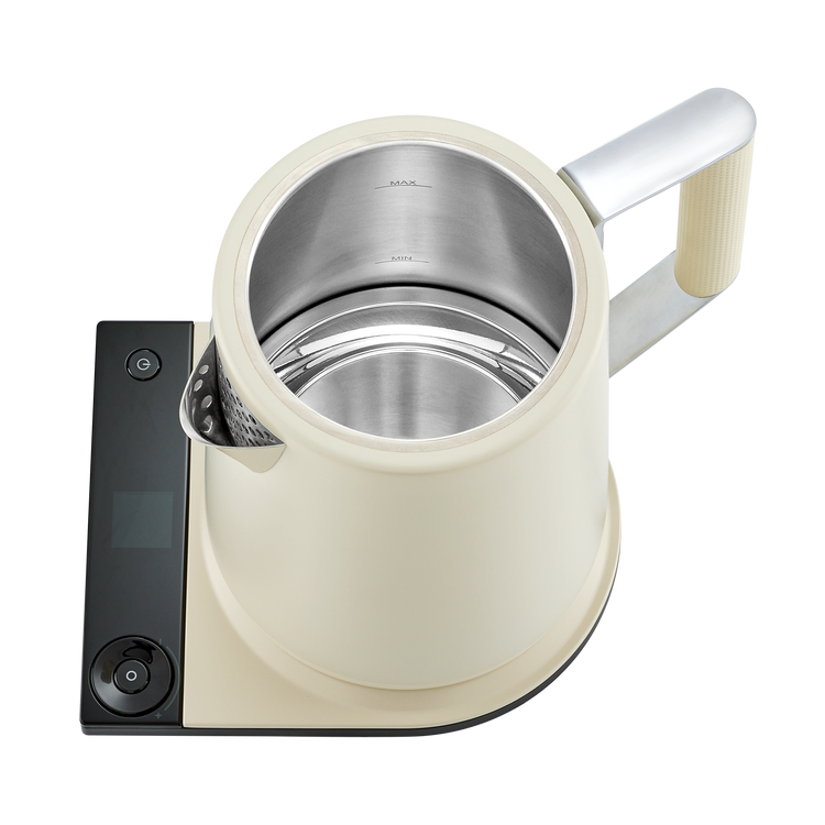 Saki Turkish Tea Maker Pro in ivory pearl finish, showcasing a traditional tea brewing device with glass and metal components.