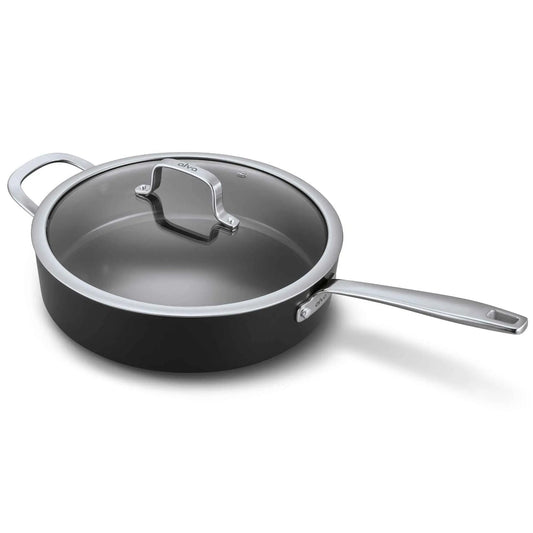 Alva Cookware 4-quart sauté pan with lid, stainless steel skillet for cooking and sautéing on the stove.