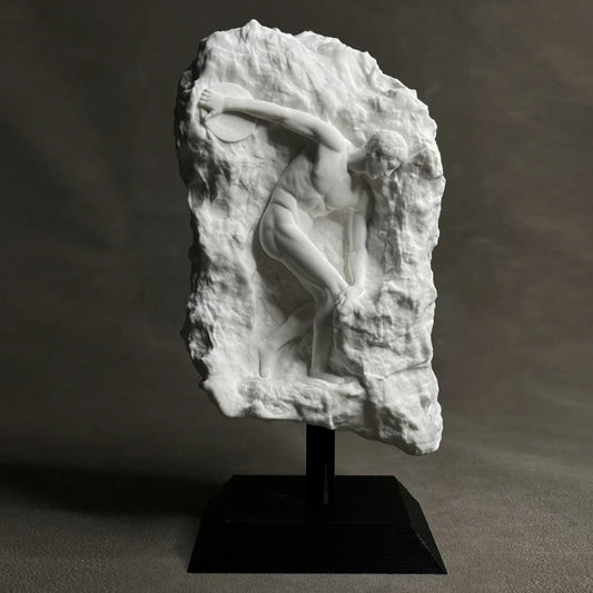 Nude discus thrower sculpture by Decorbites, artistic home decor figurine showcasing a dynamic discus throwing pose.