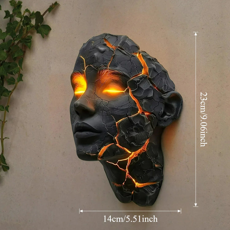 Cracked Face Wall Light | Illuminated Resin Sculpture Wall Decor