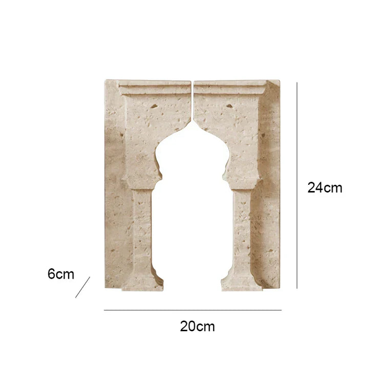 Decorbites archway-shaped travertine sculpture figurine for home decor, featuring a detailed arch design in natural stone finish.