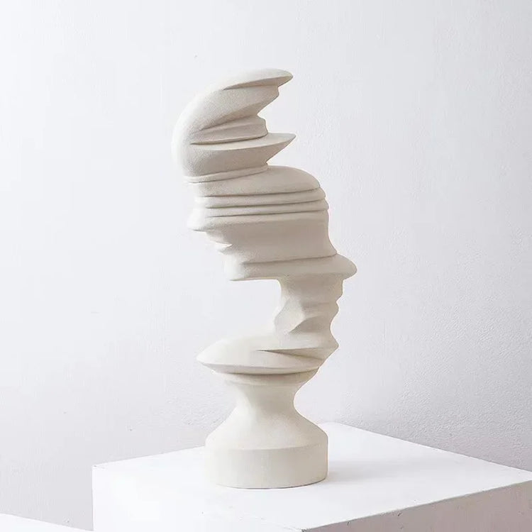 Abstract Face Sculpture — Stacked Fragmented Human Head Statue, 25cm