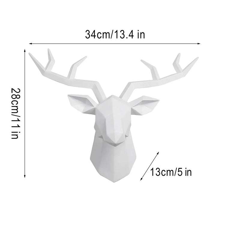 Deer Head Sculpture Animal Statue Figurines Wall Hanging Creative Elk Art Antlers Statuette for Office Decoration Wall Mount