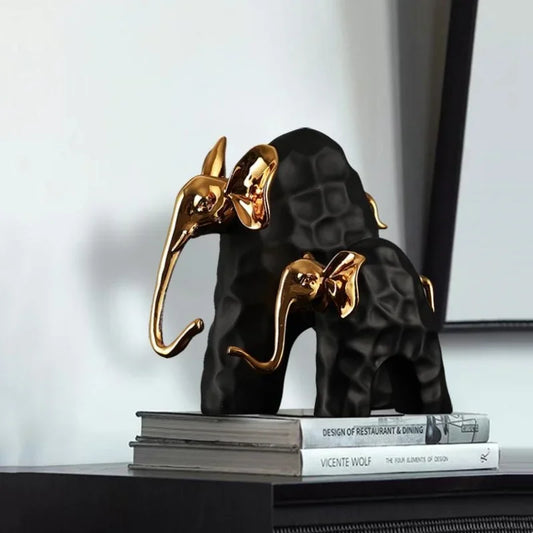 Decorbites elephant mother and calf golden resin sculpture, detailed figurine for home decor and accent display.