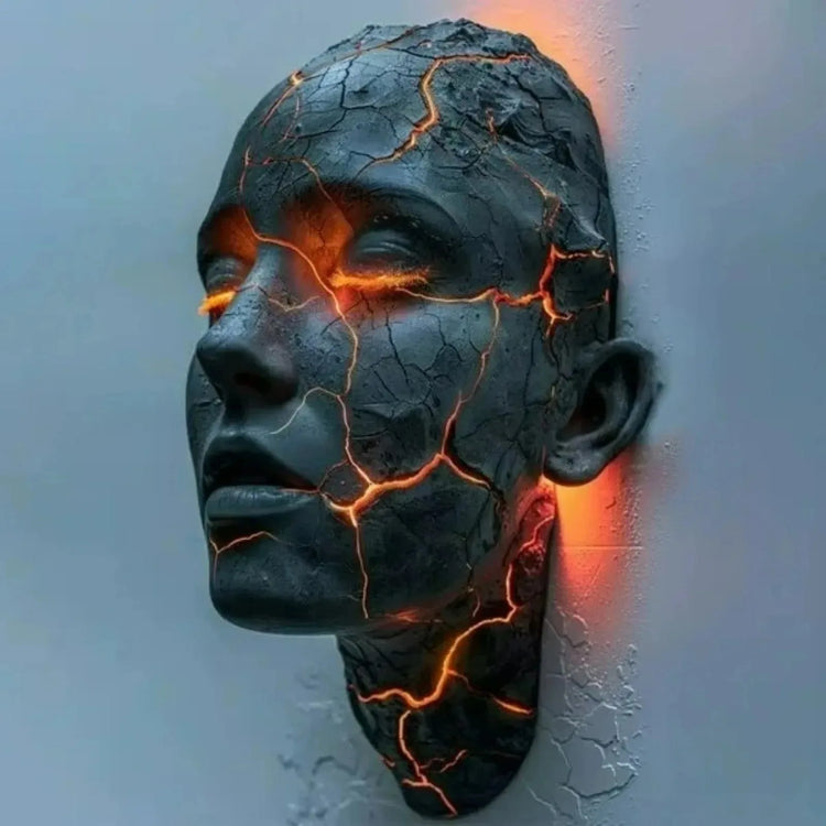 Cracked Face Wall Light | Illuminated Resin Sculpture Wall Decor