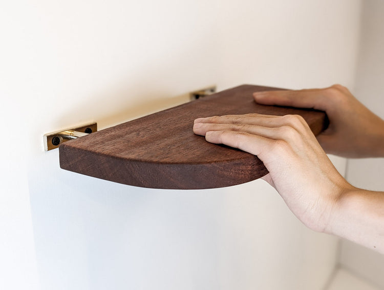 Rounded edge mahogany floating wall shelf from NookWoodworking, 6 to 36 inches, showcasing sleek design and smooth curved finish.