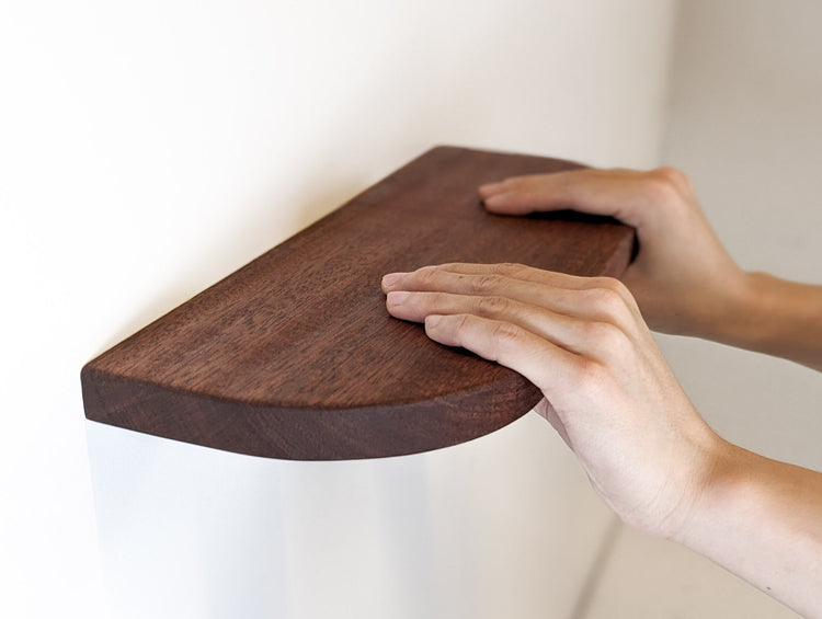 Rounded edge mahogany floating shelf from NookWoodworking, 6–36 inches, wall-mounted wooden shelf with smooth curved design.