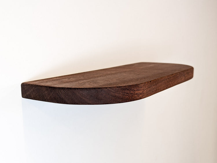 Rounded edge mahogany wall shelf by NookWoodworking, 6-36 inches, sleek thin floating design for modern interior decor.