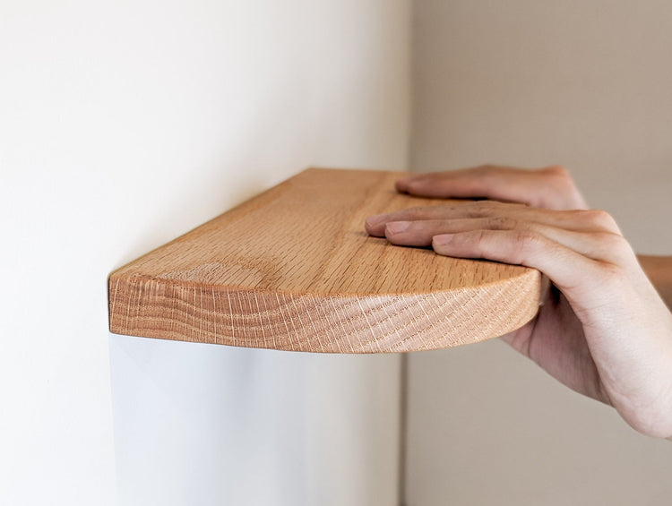Rounded edge mahogany wooden floating shelf by NookWoodworking, ideal for wall storage or decorative display.