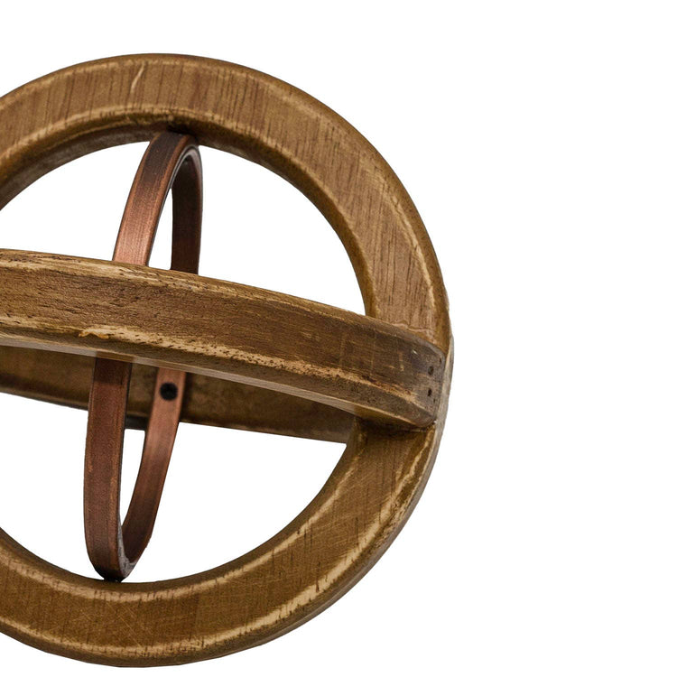 Rustic Metal & Wood Accent Sculpture with Copper Finish – Farmhouse Decorative Decor Piece