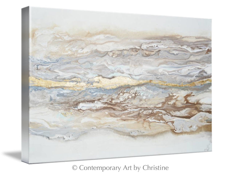 Abstract gold leaf canvas print by Contemporary Art by Christine, featuring neutral beige, brown, and white tones in modern wall art.