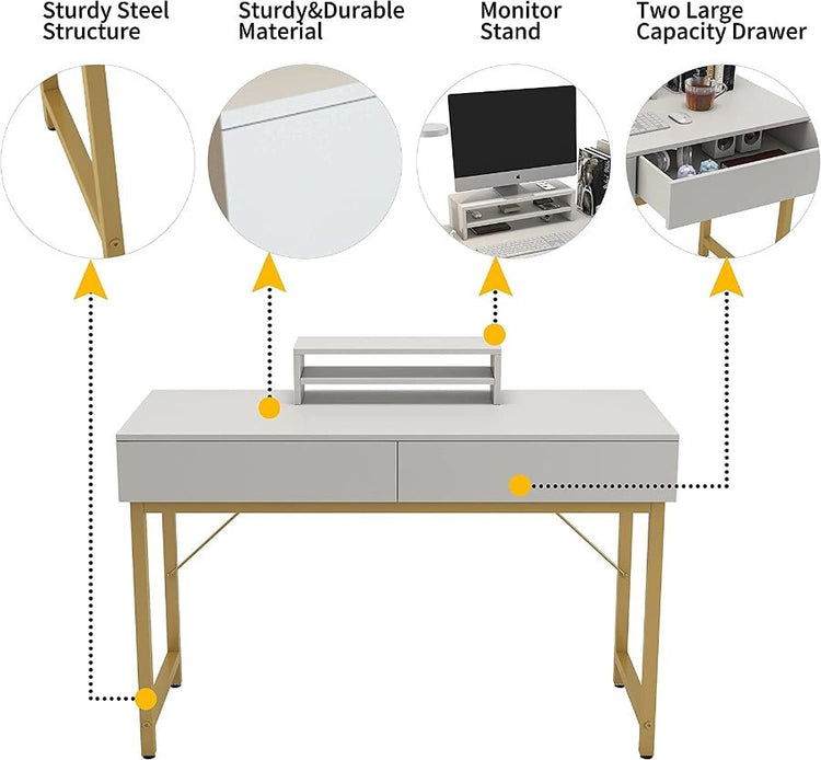 White Compact Makeup Table with Drawers