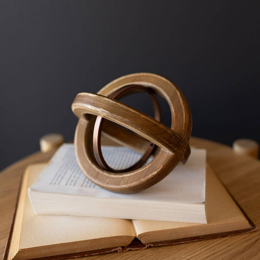 Rustic Metal & Wood Accent Sculpture with Copper Finish β Farmhouse Decorative Decor Piece